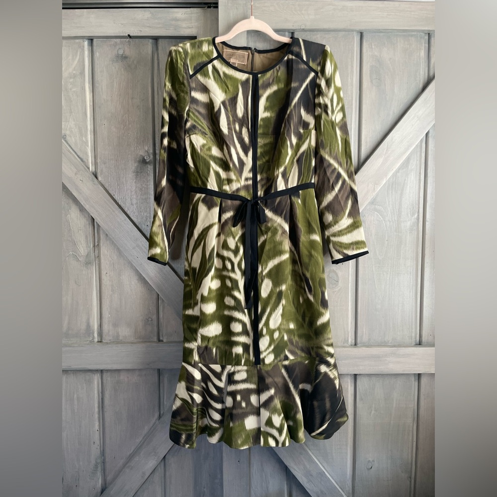 Giambattista Valli Silk Dress longsleeve‎ green ivory brown Size XS